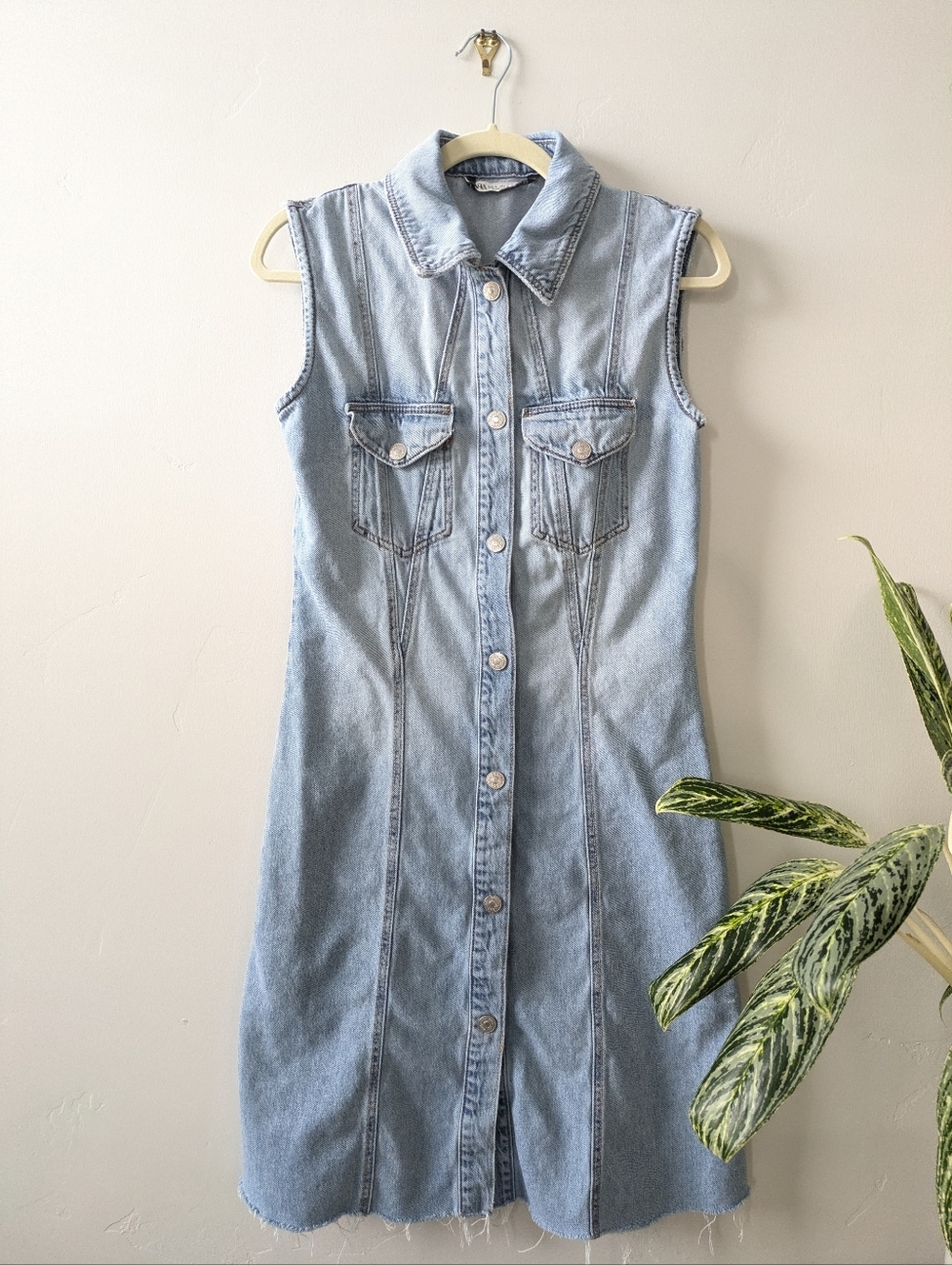 Zara Light Blue Denim Sleeveless Dress